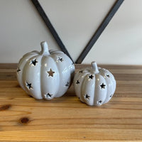 Ceramic Grey Pumpkin T-Light Holder
