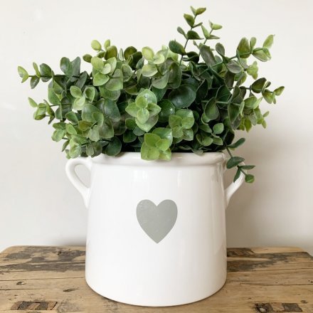 White Pot with grey Heart
